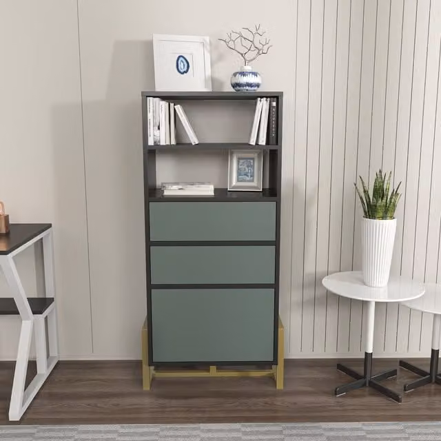Decorotika Utopia Modern Bookshelf in Black and Green Matt Wood and Metal