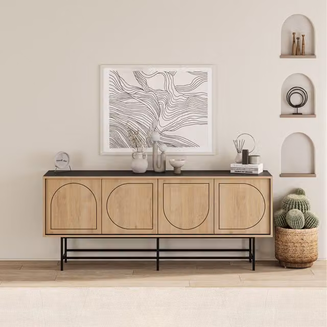 Decortie Joji Modern Geometric Sideboard Cabinet Storage Console in Black and Oak
