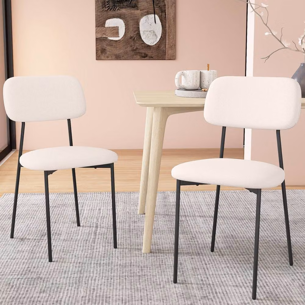 Costway Modern Dining Chair Set of 4 in Beige Linen Fabric with Metal Legs – 1
