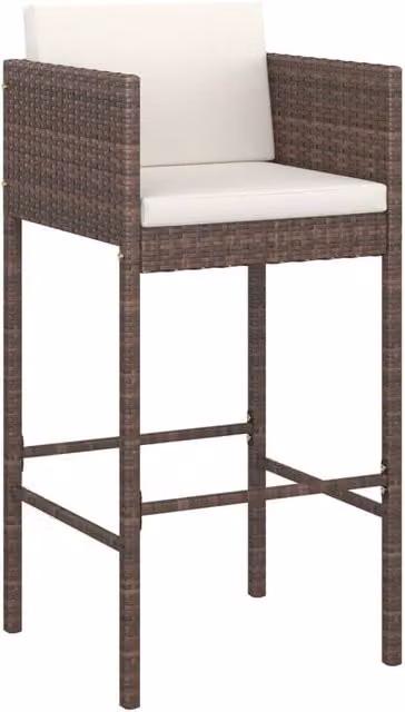 Berkfield Home Set of 4 Sturdy Brown Poly Rattan Bar Stools with Cushions and Steel Frame – 1