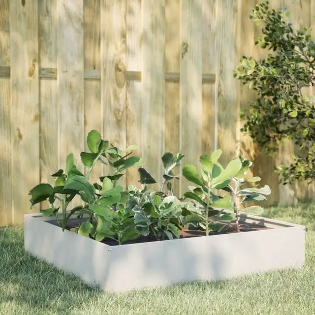 Berkfield Home Garden White Steel Raised Bed W/D/H: 100 x 100 x 33.5 cm