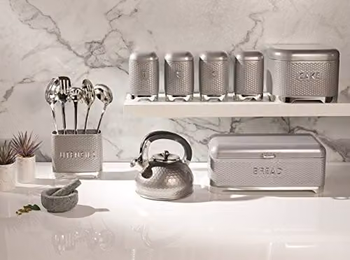 KitchenCraft Lovello Geometric Sugar Canister in Shadow Grey, W/D/H: 11 x 11 x 19 cm – 2