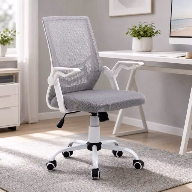 STILVORA Grey Fabric Task Chair with Flip-up Armrests, Swivel and Tilt Function – 1