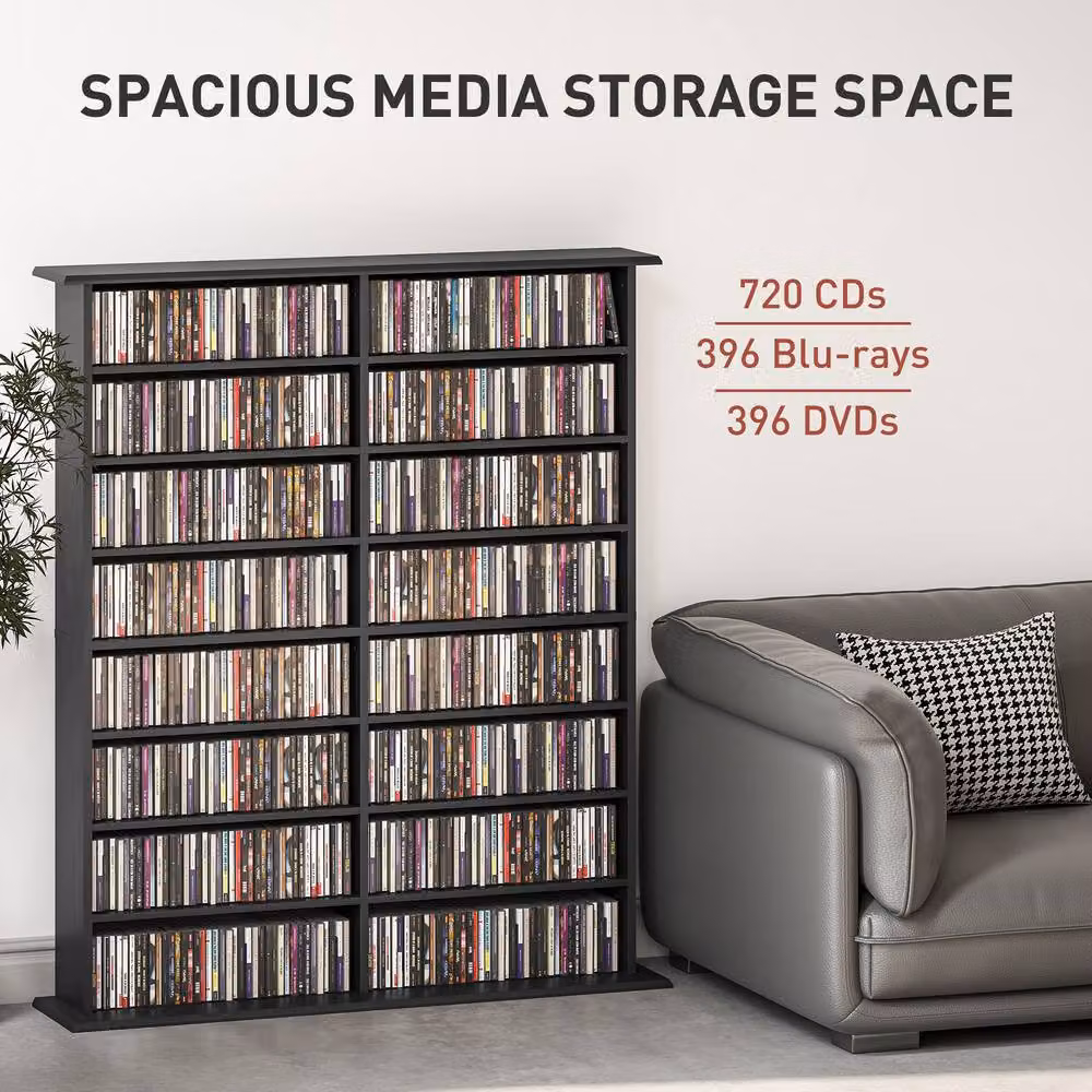 STILVORA Modern Media Shelf in Black with Adjustable Shelves and Media Compartments – 5