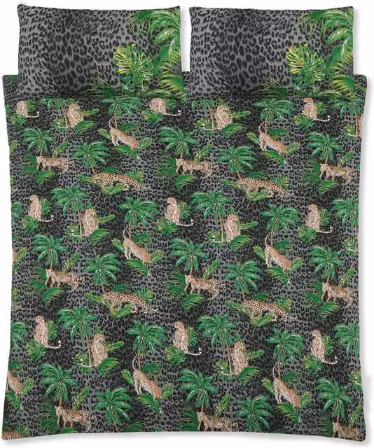 Velosso Leopard Jungle Printed Cotton Rich Duvet Cover and Pillowcase Set in Green and Multicolour, W: 135 cm, L: 200 cm – 1