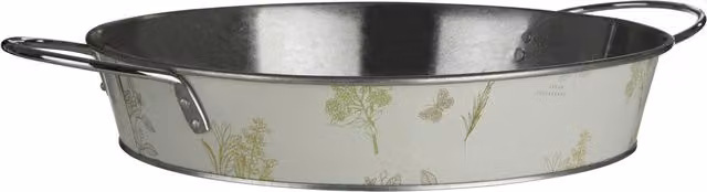 Orsina Green and Grey Rectangular Steel Serving Tray with Floral Motif and Handles W: 44.0 cm, D: 36.0 cm, H: 9.0 cm – 3