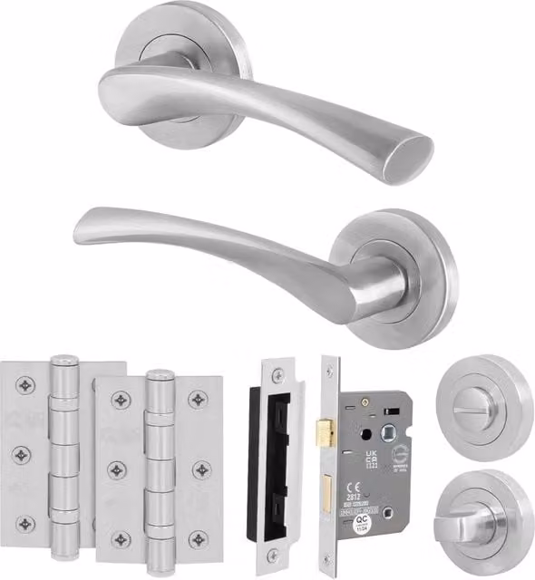 AFIT Satin Nickel Bathroom Door Handle Rose Set, Silver, 1 Pair