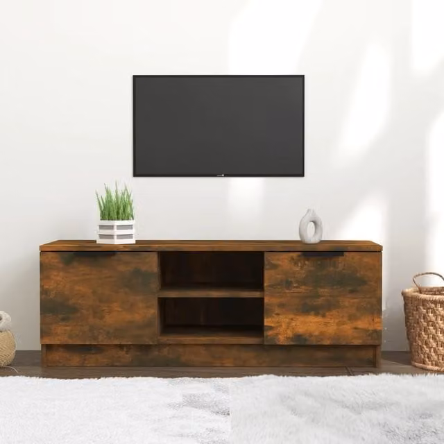 Berkfield Home TV Cabinet in Smoked Oak Brown, W/D/H: 102 x 35 x 36.5 cm – 1