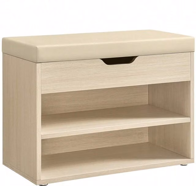 VASAGLE Shoe Storage Bench with Padded Synthetic Leather Seat in Brown, W/D/H: 60 x 30 x 44 cm