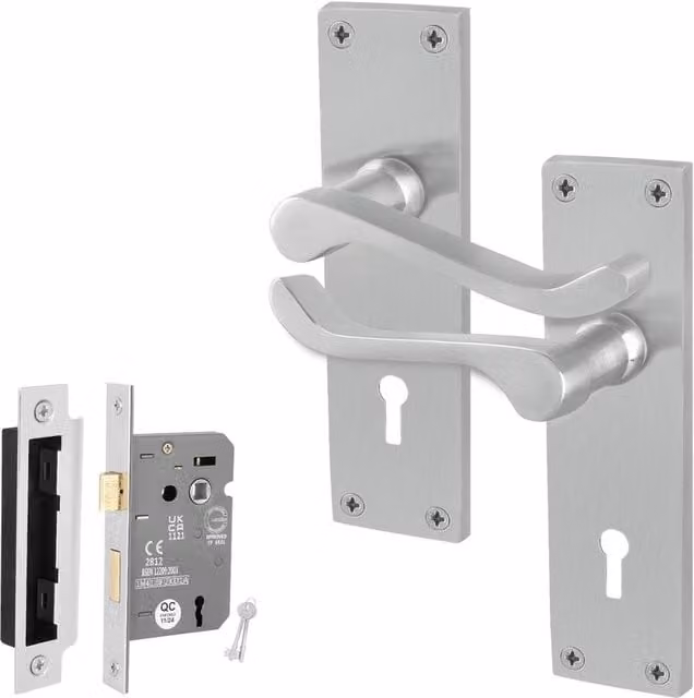 AFIT Satin Chrome Scroll Handle Sashlock Set, 1 Pair, Silver, W/D/H: 15 x 15 x 6.4 cm – 1
