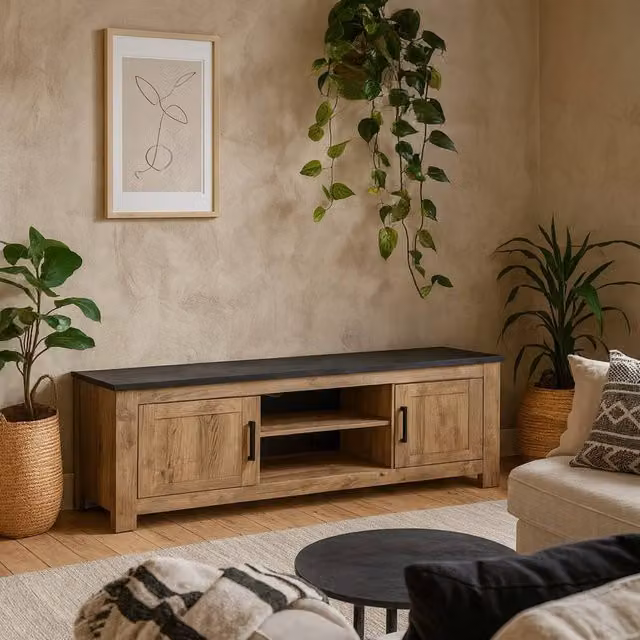 Wyld Haus Juniper 2 Door TV Cabinet in Chestnut and Matera Grey, Width: 189 cm – 1
