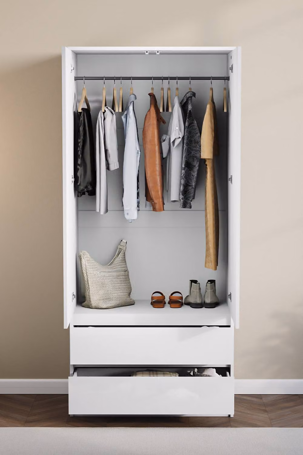HD Designs Glinton Modern High Gloss Wardrobe in White with 2 Doors and 2 Drawers H 170 x W 76 cm – 3
