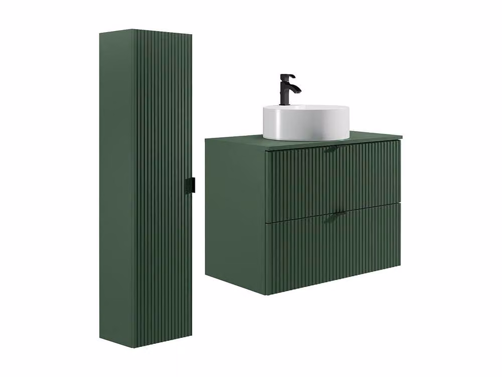 ZEVINI Suspended Striped Bathroom Vanity Unit with Round Countertop Basin in Green and White, W: 80.0 cm, D: 47.0 cm, H: 60.0 cm – 2