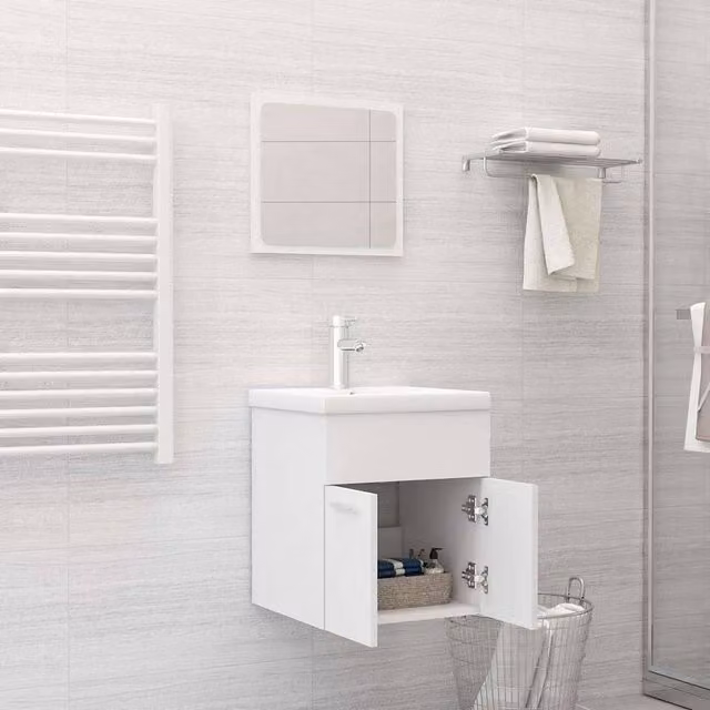 Berkfield Home Modern White 2 Piece Bathroom Furniture Set with Vanity Unit and Mirror Cabinet