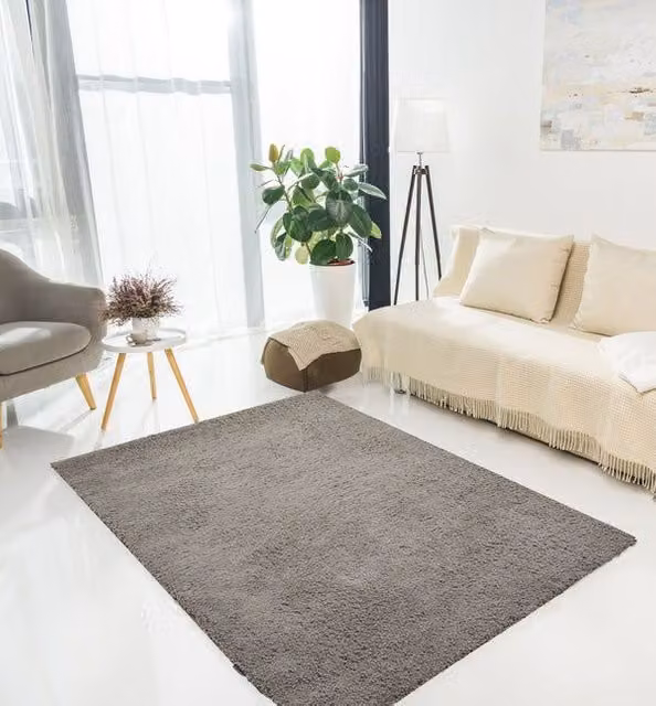 Rugstyle Super Comfy Teddy Plain Rectangular Rug in Beige and Grey, W: 120 cm, L: 160 cm