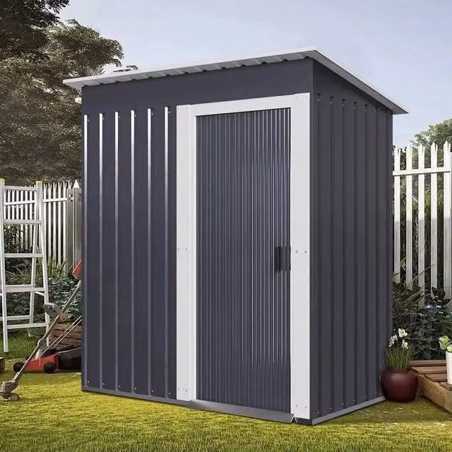 FLAVORA Grey Galvanised Steel Metal Garden Shed with Double Doors and Gable Roof, W/D/H: 152.4 x 91.44 x 181.0 cm