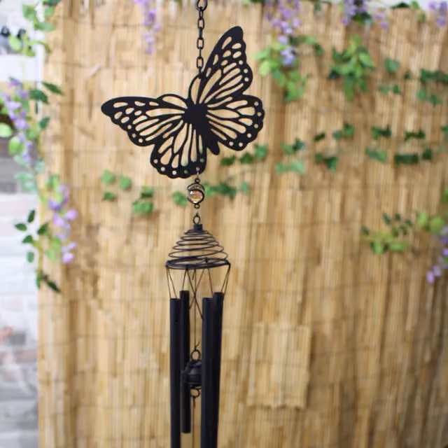 Betley Butterfly Metal Hanging Wind Chime in Black