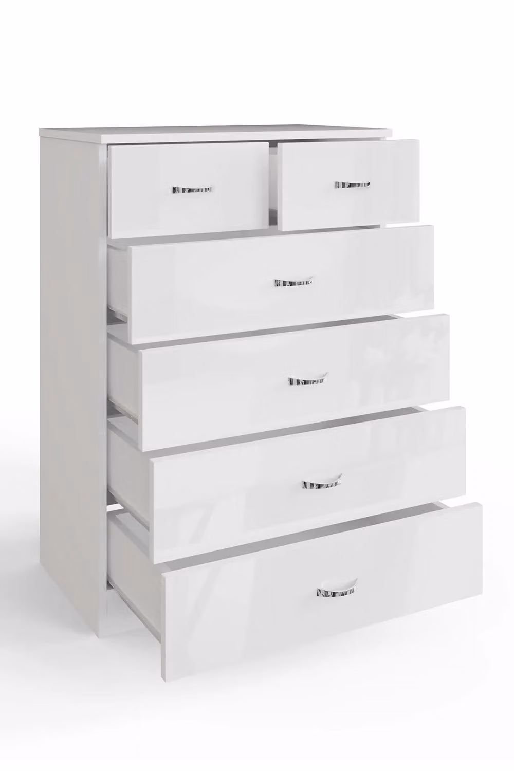 FWStyle Chilton White Gloss 6 Drawer Chest H 100 cm x W 70 cm x D 40 cm – 2