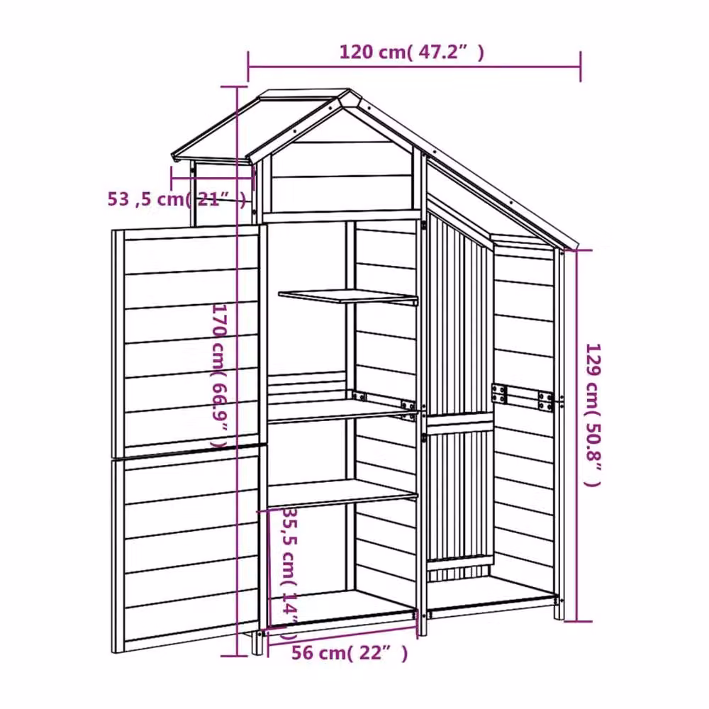 Berkfield Home Brown Solid Pine Lean-to Garden Tool Shed with Internal Shelves, W/D/H: 120 x 53.5 x 170 cm – 2