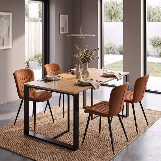 FWStyle Willow Oak Dining Table and 4 Brown Chairs Set – 1