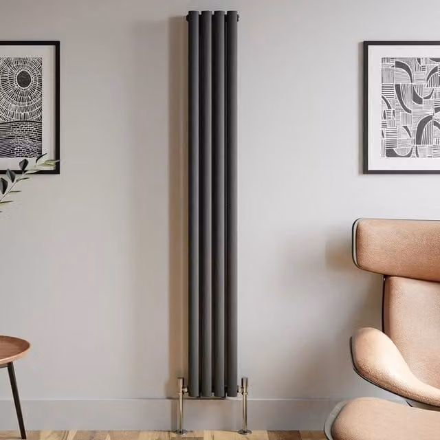 Temprazo Horizontal Oval Tube Double Panel Designer Radiator in Anthracite Grey, W/D/H: 144 x 60 x 7.9 cm