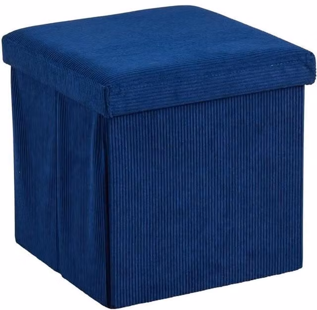 FORGEVIO Folding Ottoman Chest in Blue Fabric Square Storage Box