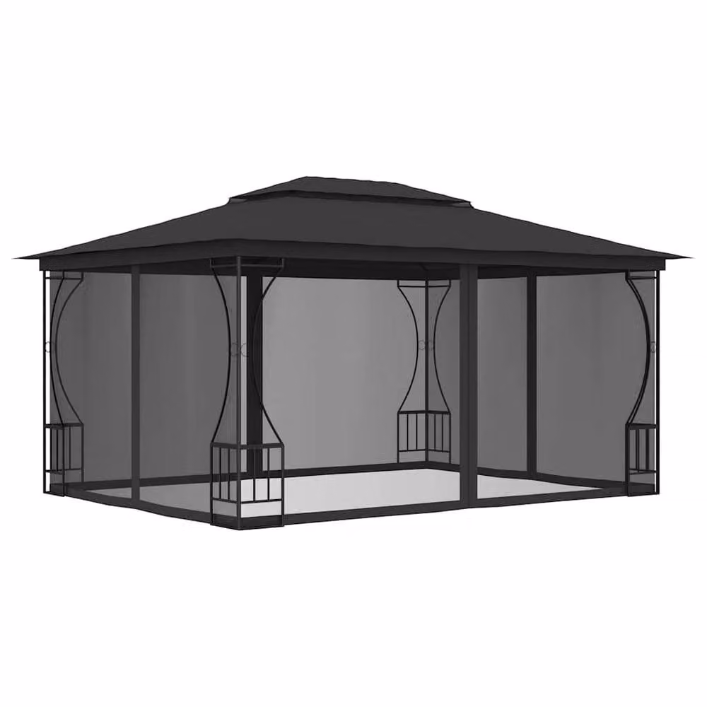 Berkfield Home Gazebo with Nets in Anthracite and Black, W/D/H: 300 x 400 x 265 cm – 2