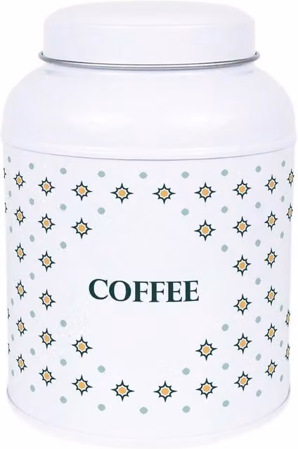 Purely Home Octagonal Stars Hot Chocolate Canister with Small Dome Lid, White Metal Kitchen Storage Tin