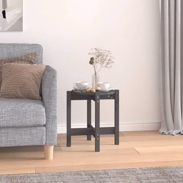 Berkfield Home Grey Rustic Solid Pine Wood Coffee Table, Diameter: 42.5 cm, Height: 45 cm