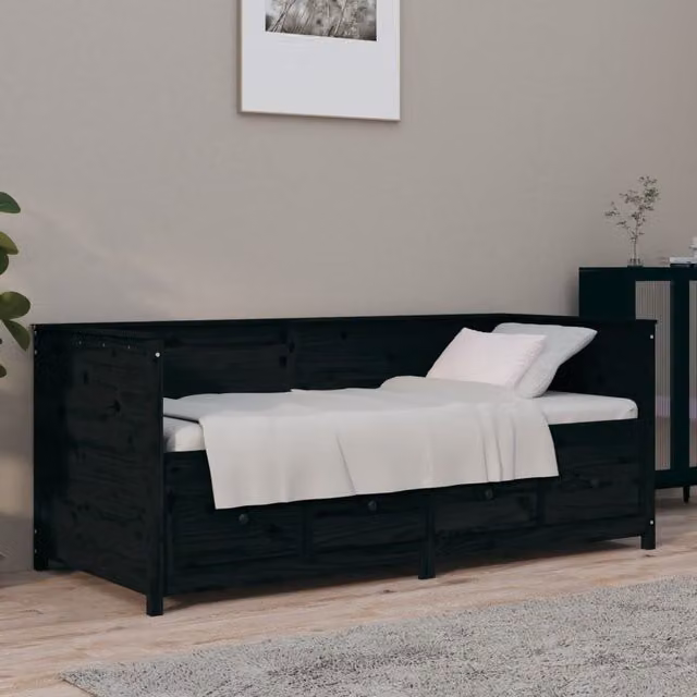 Berkfield Home Rustic Black Solid Wood Pine Day Bed W/D/H: 190 x 75 x 75 cm – 1