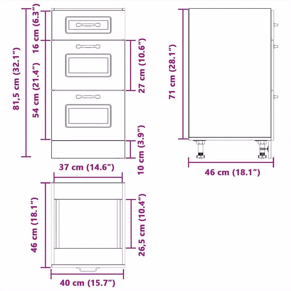 Berkfield Home Kalmar Kitchen Base Cabinet in Black Matt MDF, H 81.5 x W 40.0 x D 46.0 cm – 4
