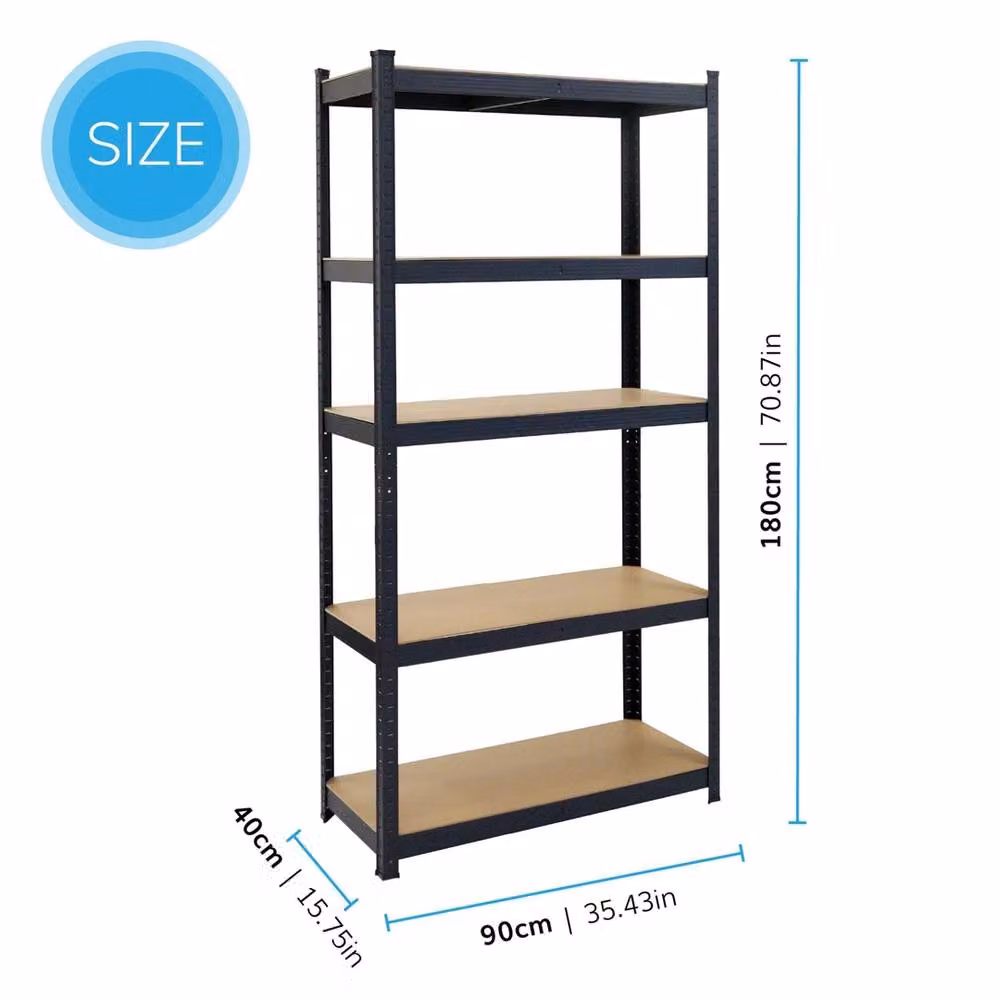 FLAVORA Black 5-Tier Heavy Duty Garage Shelving with Adjustable Metal and MDF Shelves, W/D/H: 50 x 50 x 180 cm – 2