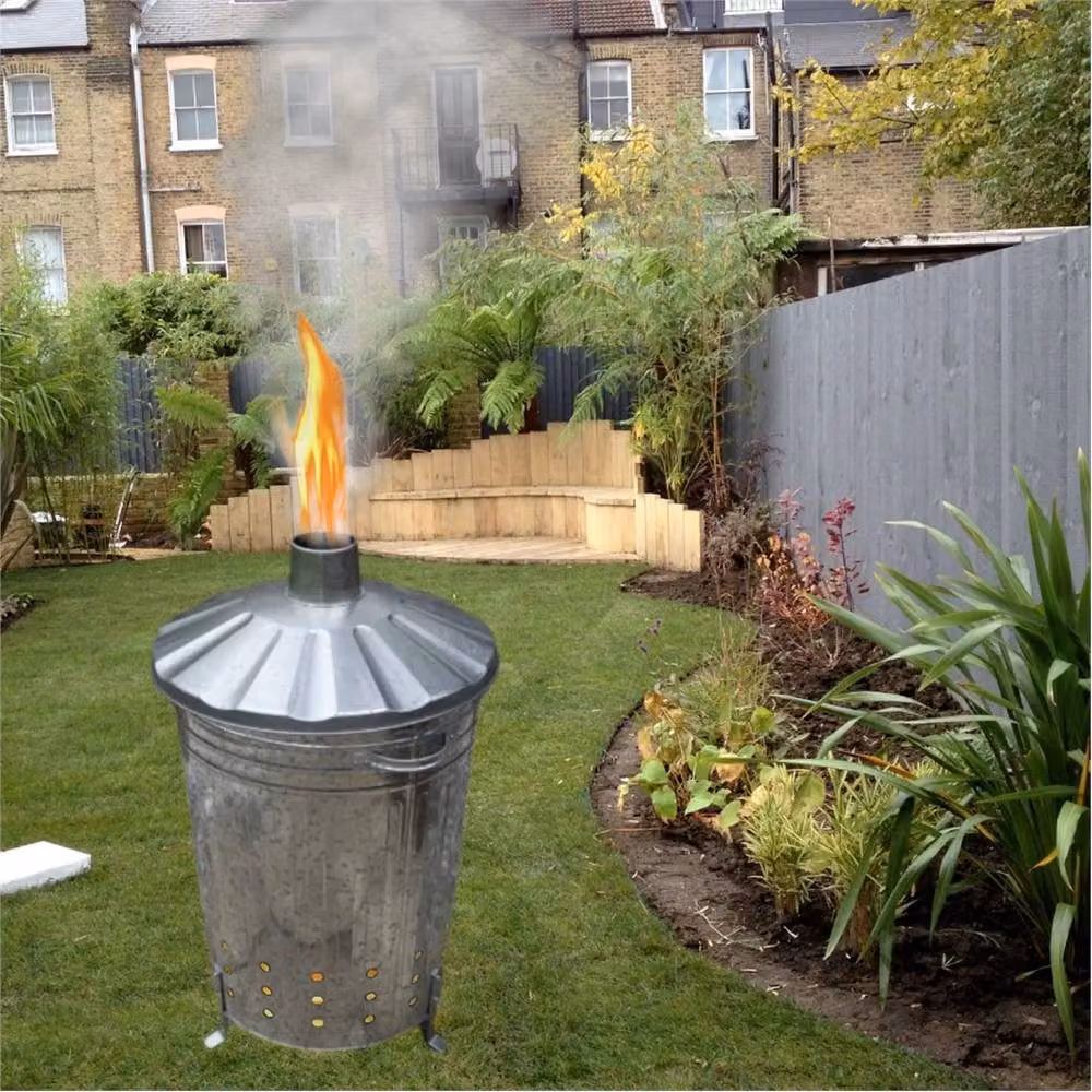 SPETLEK 90L Galvanised Steel Garden Incinerator Rubbish Fire Bin with Flip Lid in Metallic Silver – 4
