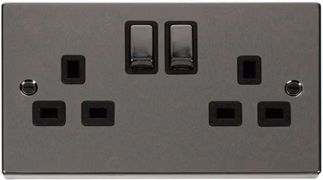 SE Home Black Nickel 2 Gang 13A DP Ingot Twin Double Switched UK Surface Socket