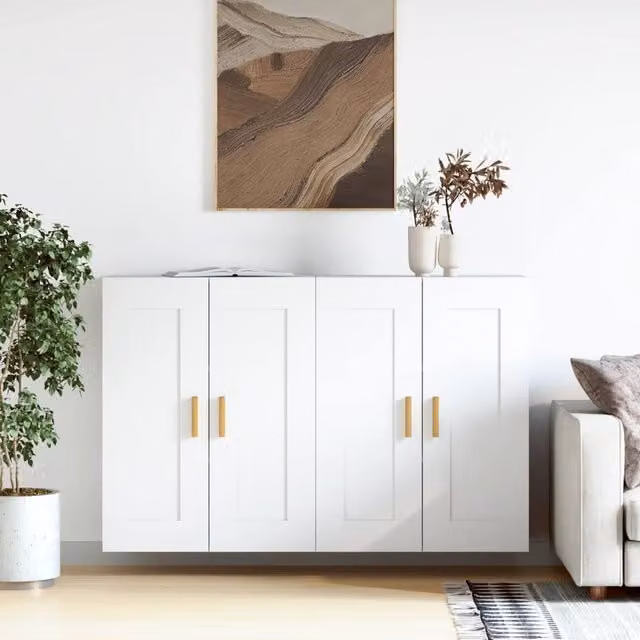 Berkfield Home Set of 2 White Matt MDF Wall Mounted Cabinets with Hinged Doors and Internal Shelves