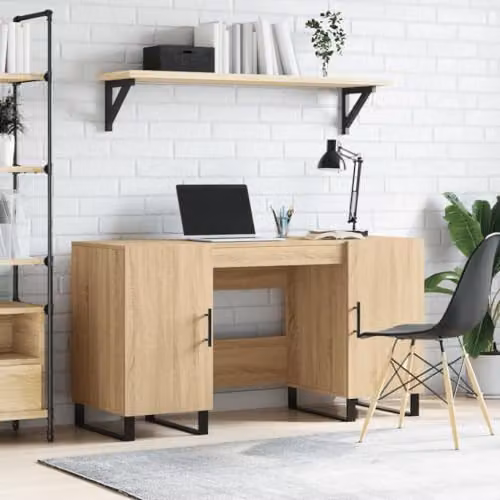 vidaXL Computer Desk with Storage and Iron Feet in Sonoma Oak Brown, W/D/H: 140 x 50 x 75 cm – 2