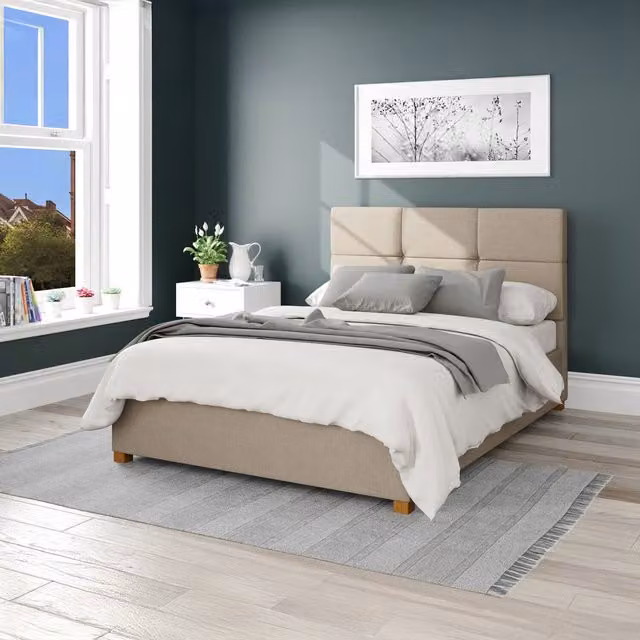 Aspire Caine Eire Linen Ottoman Storage Bed in Beige/Brown, W/D/H: 120 x 200 cm