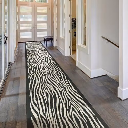 runrug Modern Animal Print Hallway Runner Rug in Black and Beige, W: 70 cm, L: 300 cm – 1