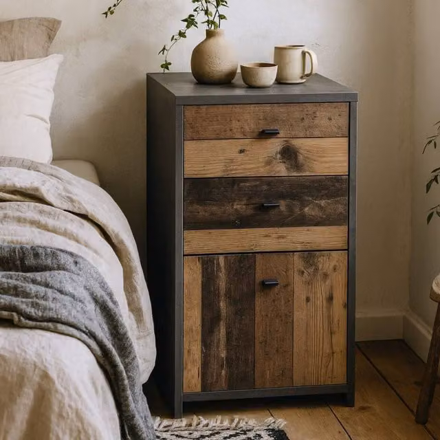 Wyld Haus Willowmere Industrial Wood Storage Cabinet in Grey with 2 Drawers and 1 Door – 1