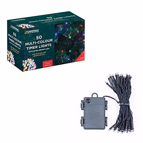 The Christmas Workshop 50 LED Multi-Coloured Battery Operated Christmas Lights with 8 Light Modes – 3