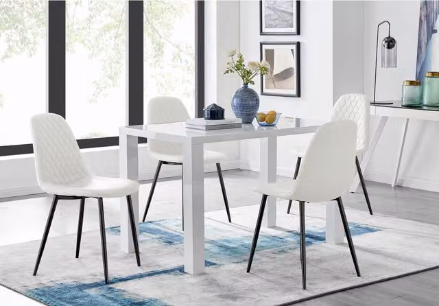 FurnitureboxUK Pivero White Rectangular Dining Table and 4 Black Leg Chairs Set