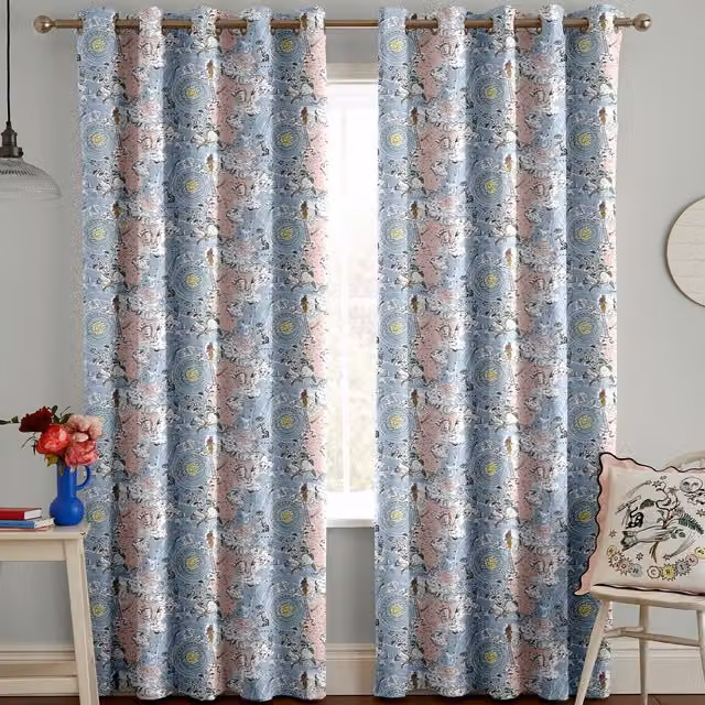 Cath Kidston Power To The Peaceful Made to Measure Blackout Cotton Fabric Panel Curtain in Pink and Blue