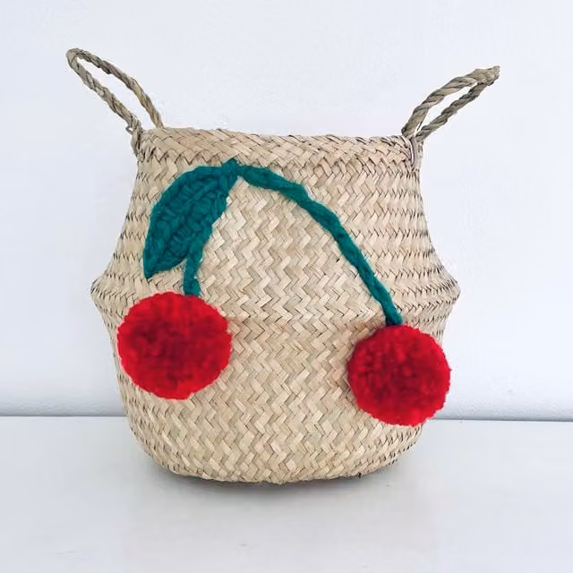 Bellybambino Cherry Large Seagrass Open Weave Basket for Children's Rooms
