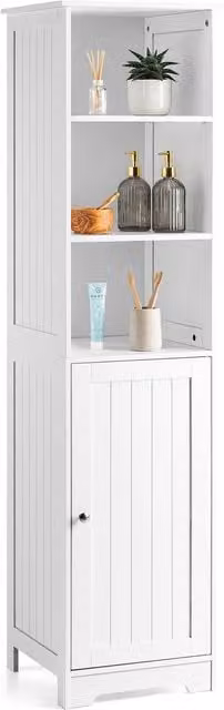 Christow White Freestanding Bathroom Tallboy Storage Cabinet with Hinged Doors and Internal Shelves, H 160 x W 40 x D 38 cm