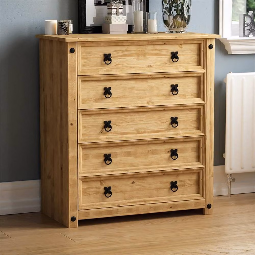 PAWNORA 5 Drawer Rustic Chest in Natural Wood and Metal – 3