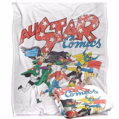 LOGOVISION Justice League All Star Comics Silky Touch Super Soft Fleece Throw Blanket, Multicolour, W: 152 cm, D: 127 cm
