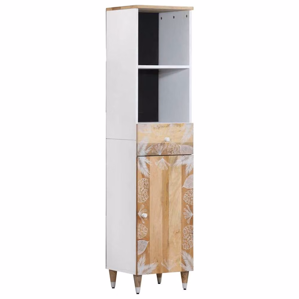 Berkfield Home Mango Wood Bathroom Cabinet in Brown, W/D/H: 38 x 33.5 x 160 cm – 2