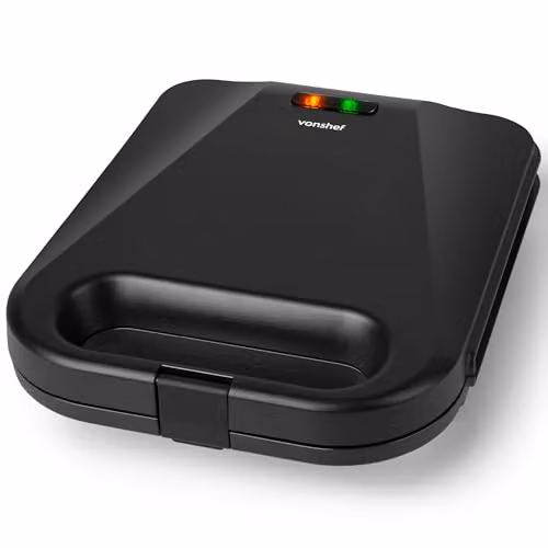 VonShef 1400W Large 4 Slice Waffle Maker with Non-Stick Plates in Black – 6