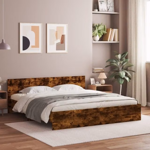 Berkfield Home Bed Frame in Smoked Oak, Brown, W/D/H: 160 x 200 cm – 1