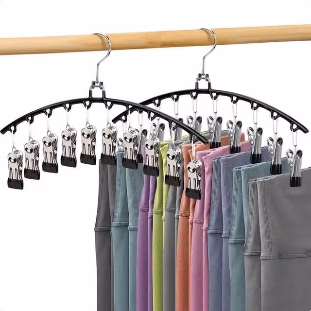 PAWNORA 2-Piece Black Metal Closet Storage Hanger Set with 10 Clips for Space Saving Organisation